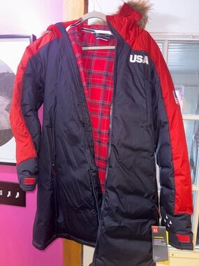 Under Armour Men's Red and Navy Puffer Parka with USA Logo